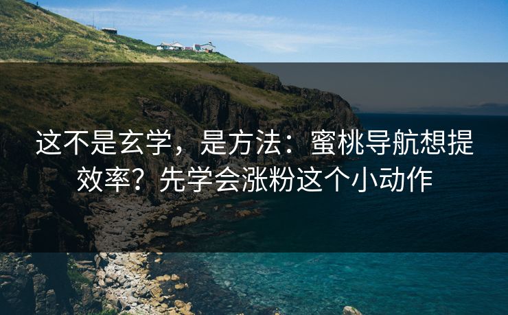 这不是玄学，是方法：蜜桃导航想提效率？先学会涨粉这个小动作
